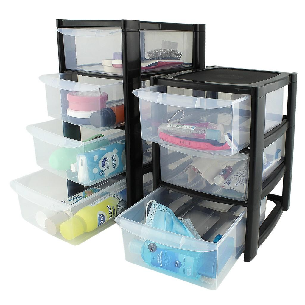 Black 3 or 4 Drawer Small Storage Tower Unit