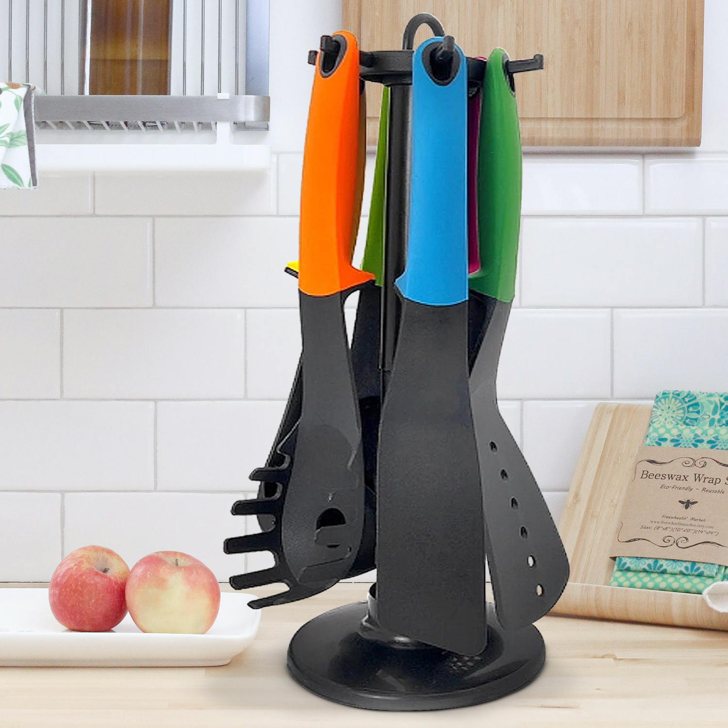 6 Piece Kitchen Utensil Set with Rotating Storage Stand