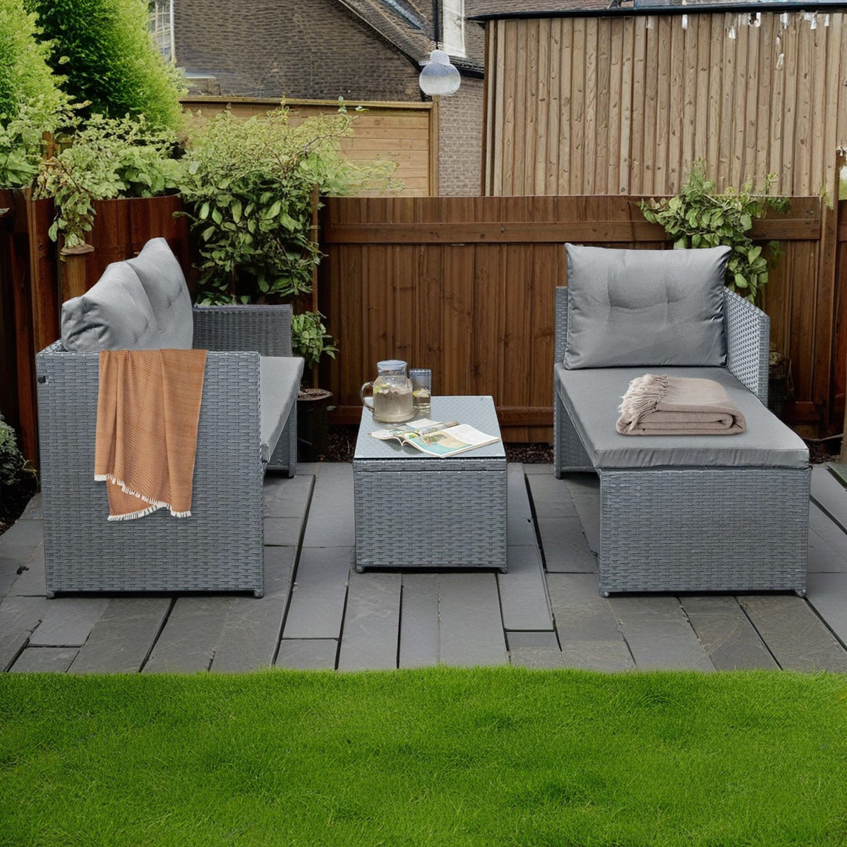 Florence Grey Outdoor Rattan Corner Sofa Set with Table