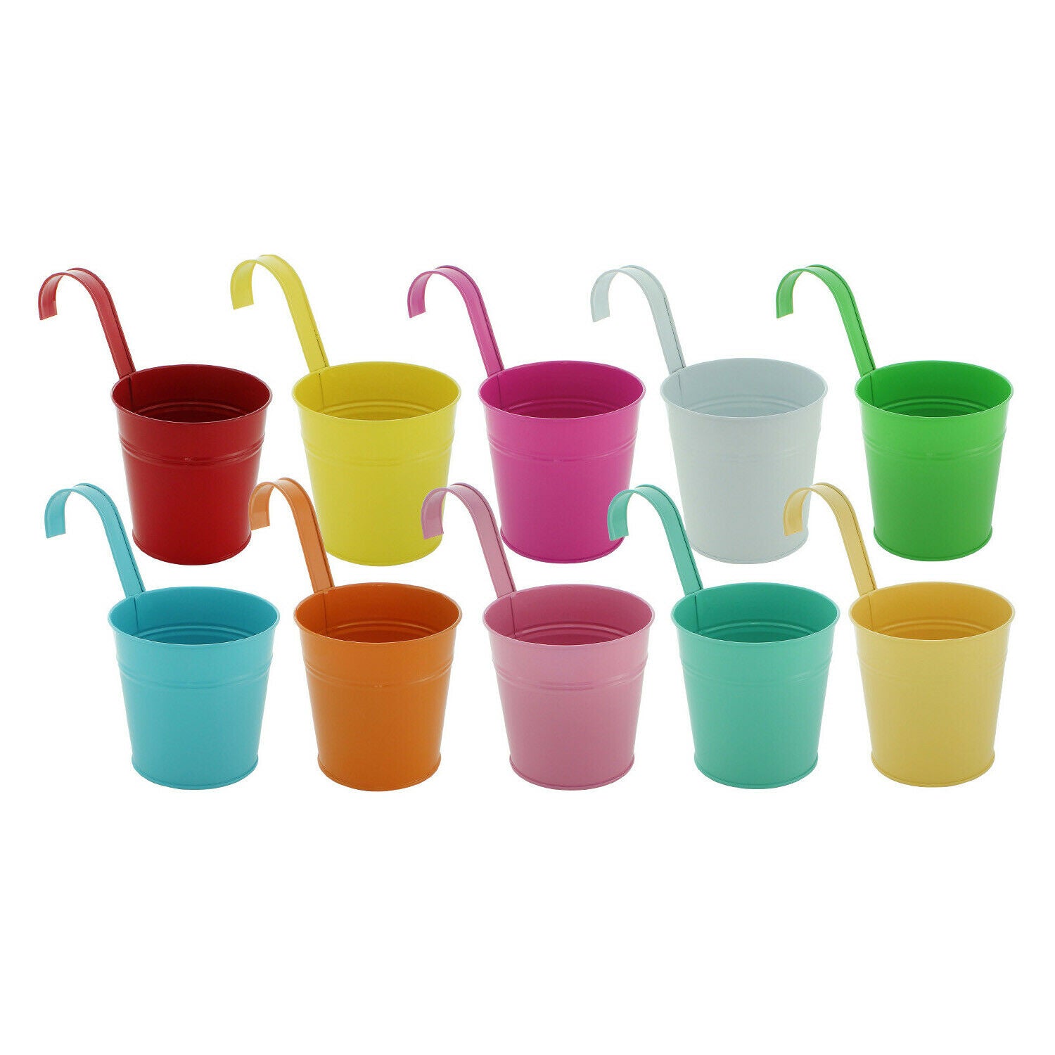 Set of 10 Coloured Metal Hanging Flower Pot