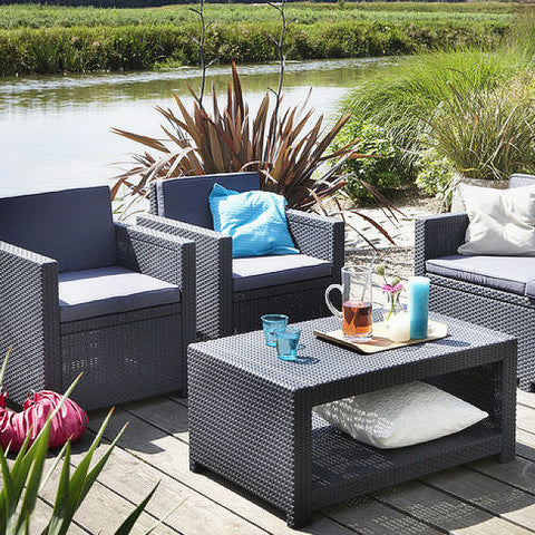 Keter Monaco 4 Seat Rattan Outdoor Grey Sofa Set With Table