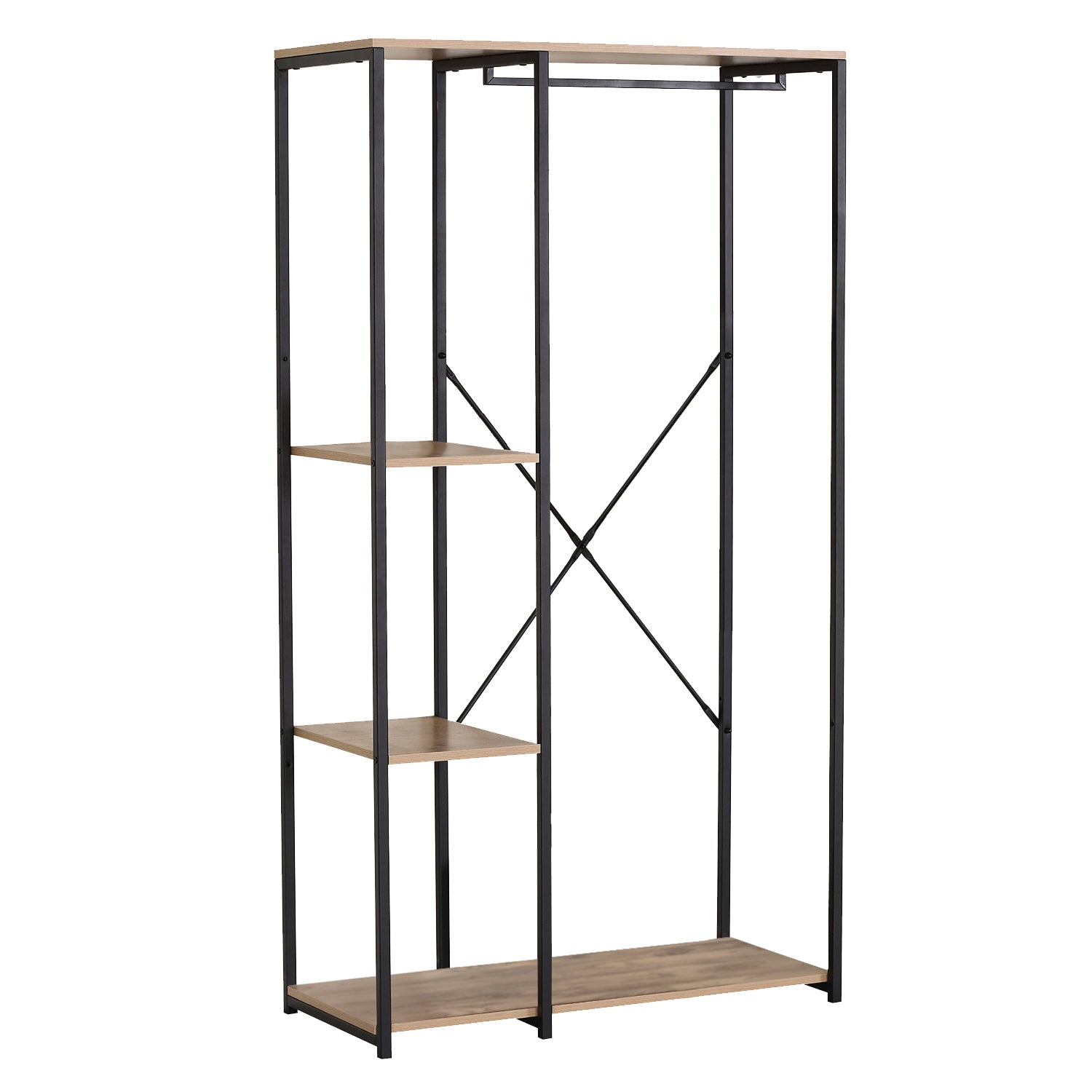 Double Wardrobe Clothes Rail with 3 Shelves