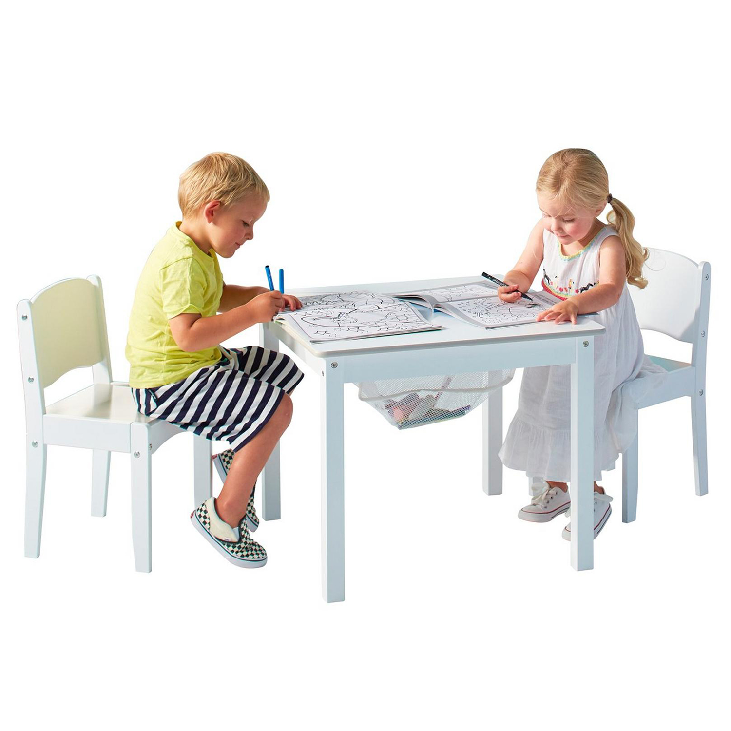 Kids White Craft Table with Storage and 2 Chairs Set