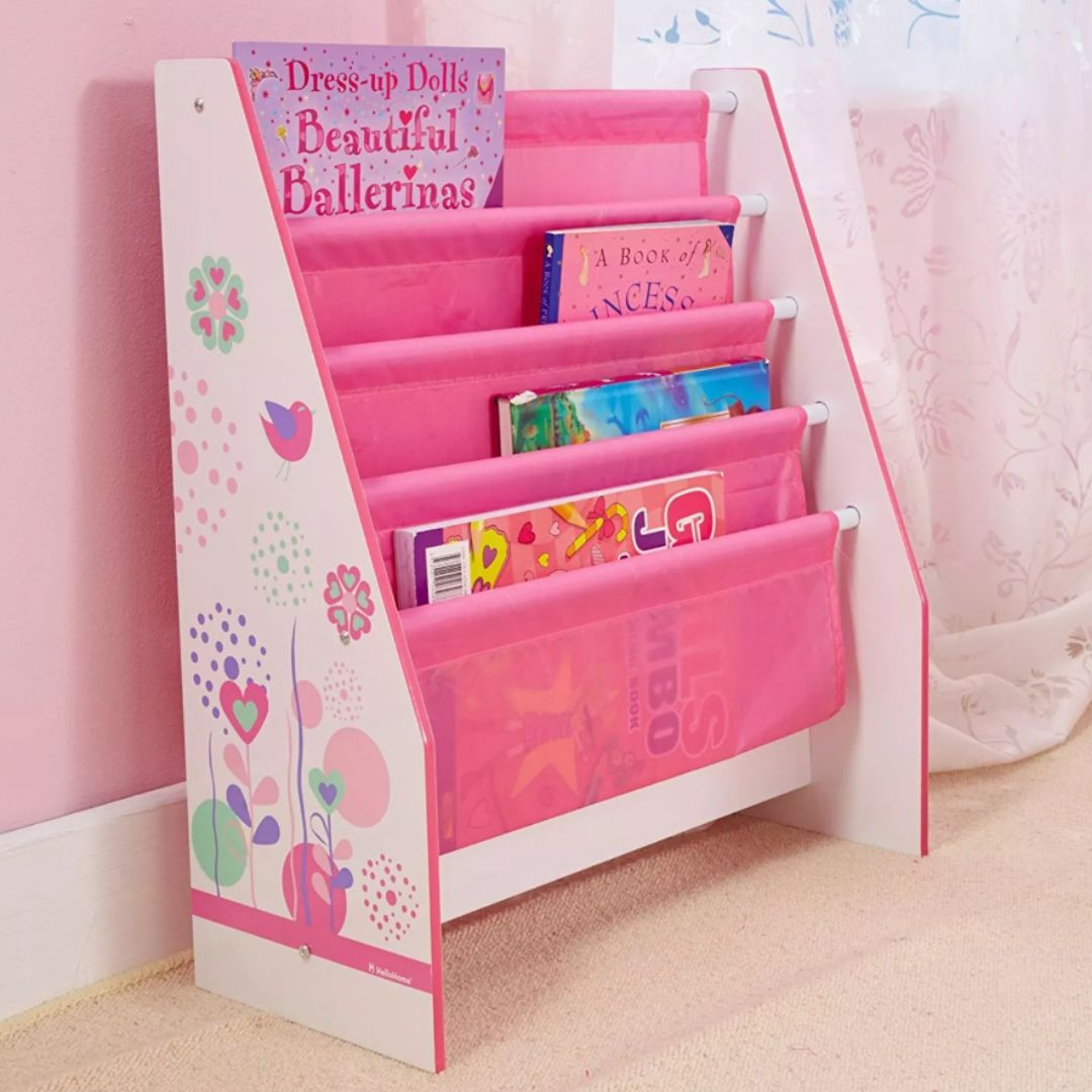 Pink Flowers and Birds Freestanding Sling Bookcase