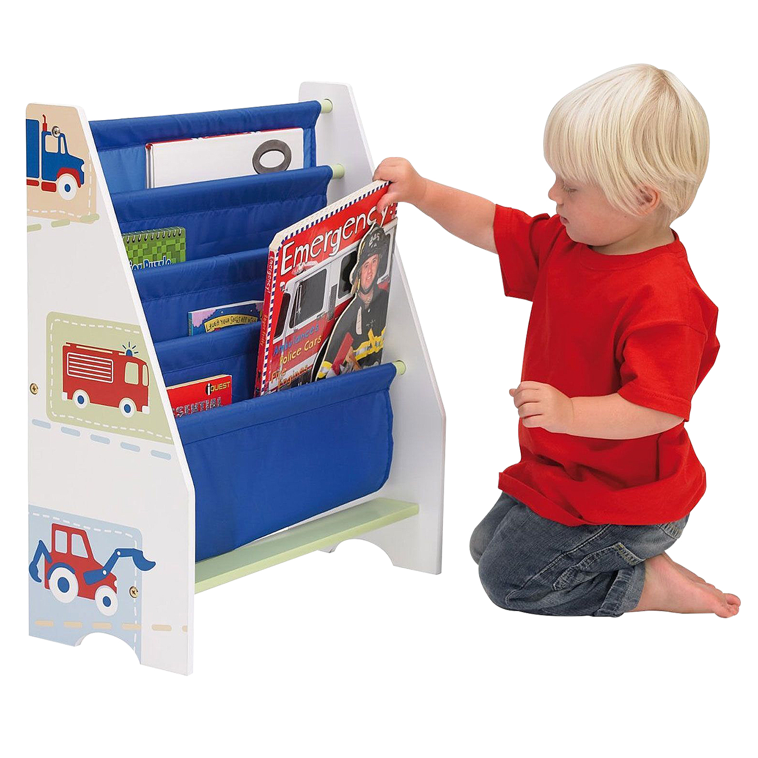 Vehicles Cars Blue Freestanding Sling Bookcase