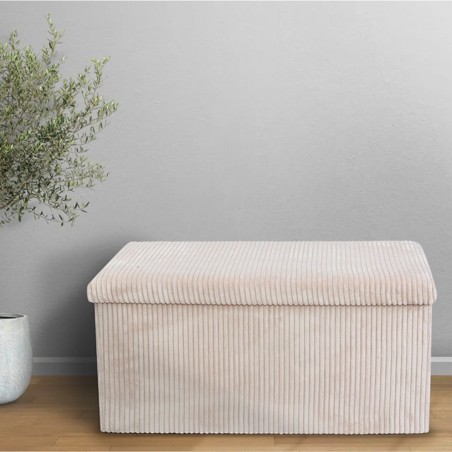 Cream Corduroy Double Ottoman Storage Box