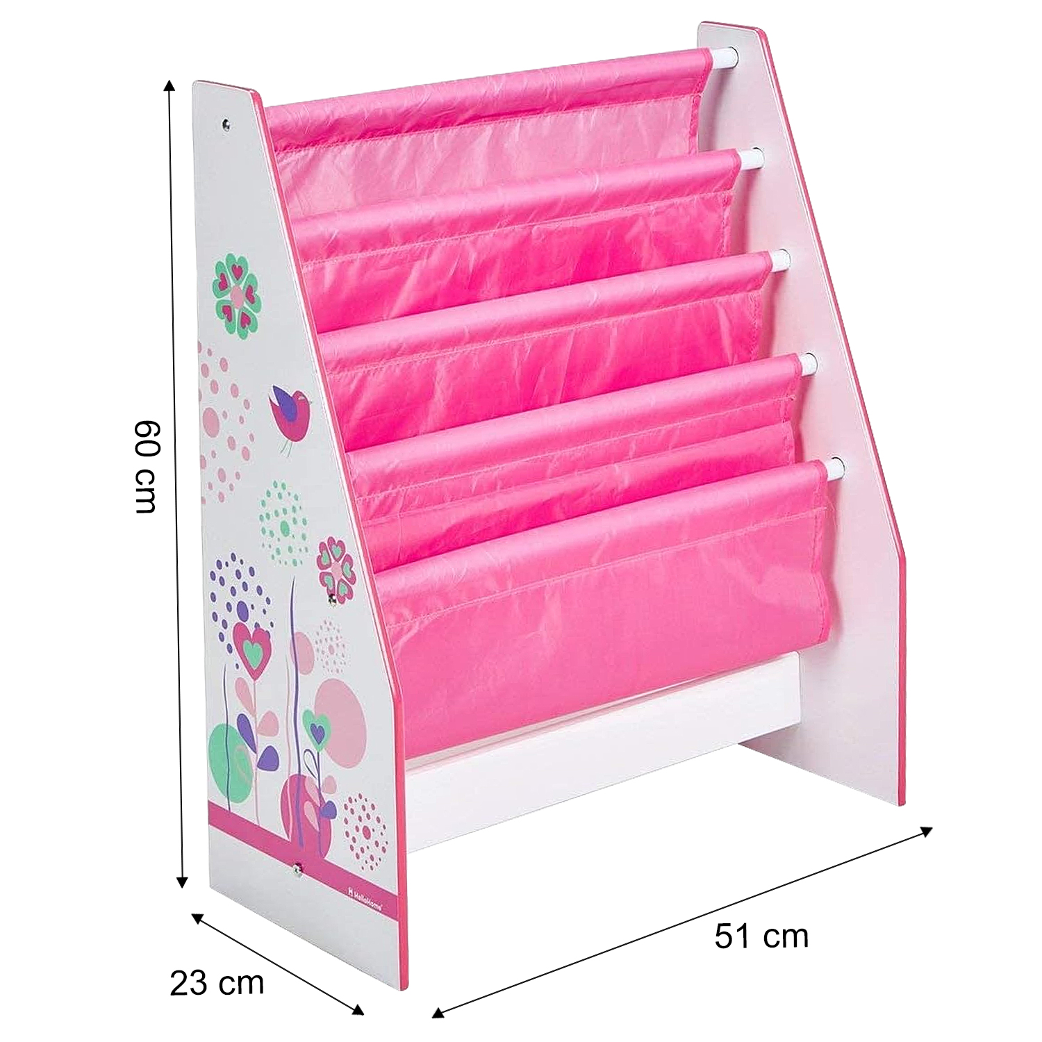 Pink Flowers and Birds Freestanding Sling Bookcase