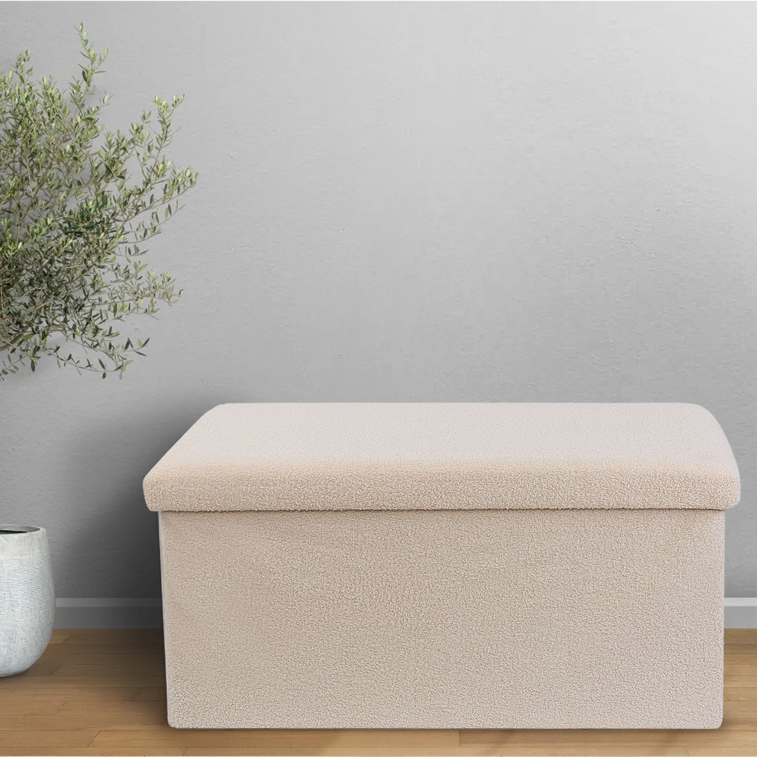 Cream Teddy Boucle Double Ottoman Storage Box