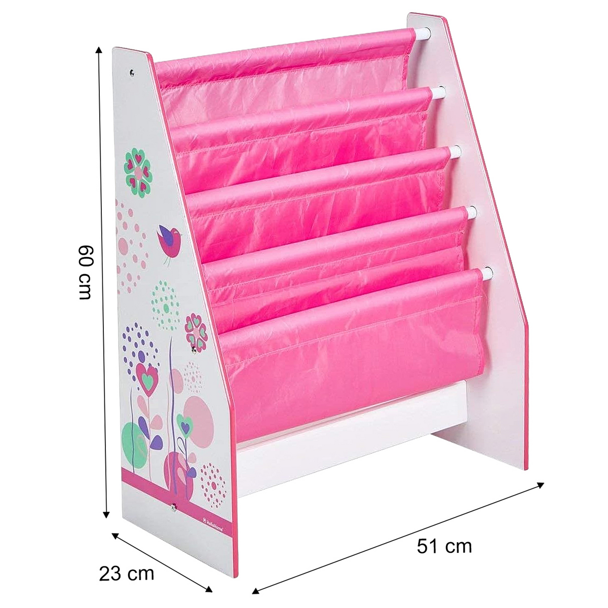 Pink Flowers and Birds Freestanding Sling Bookcase