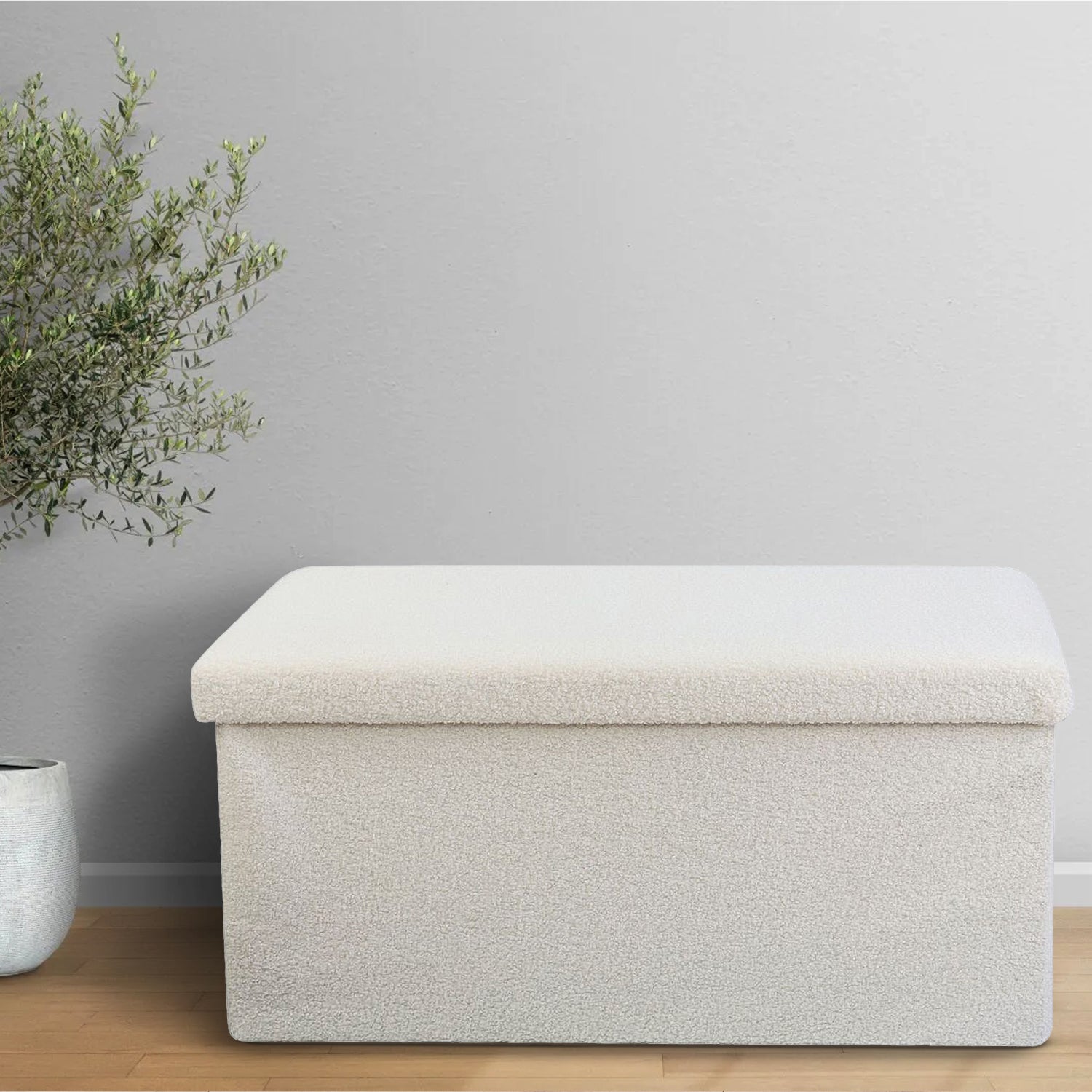 White Teddy Boucle Double Ottoman Storage Box