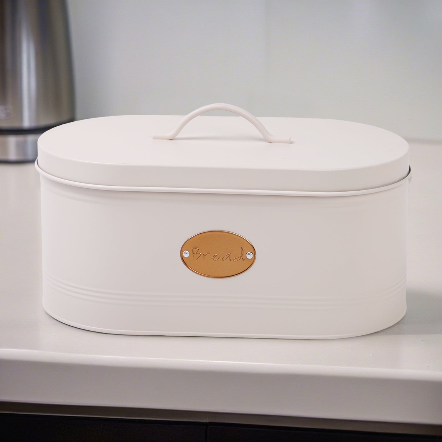 Bread Bin With Lid Cream With Copper Badge