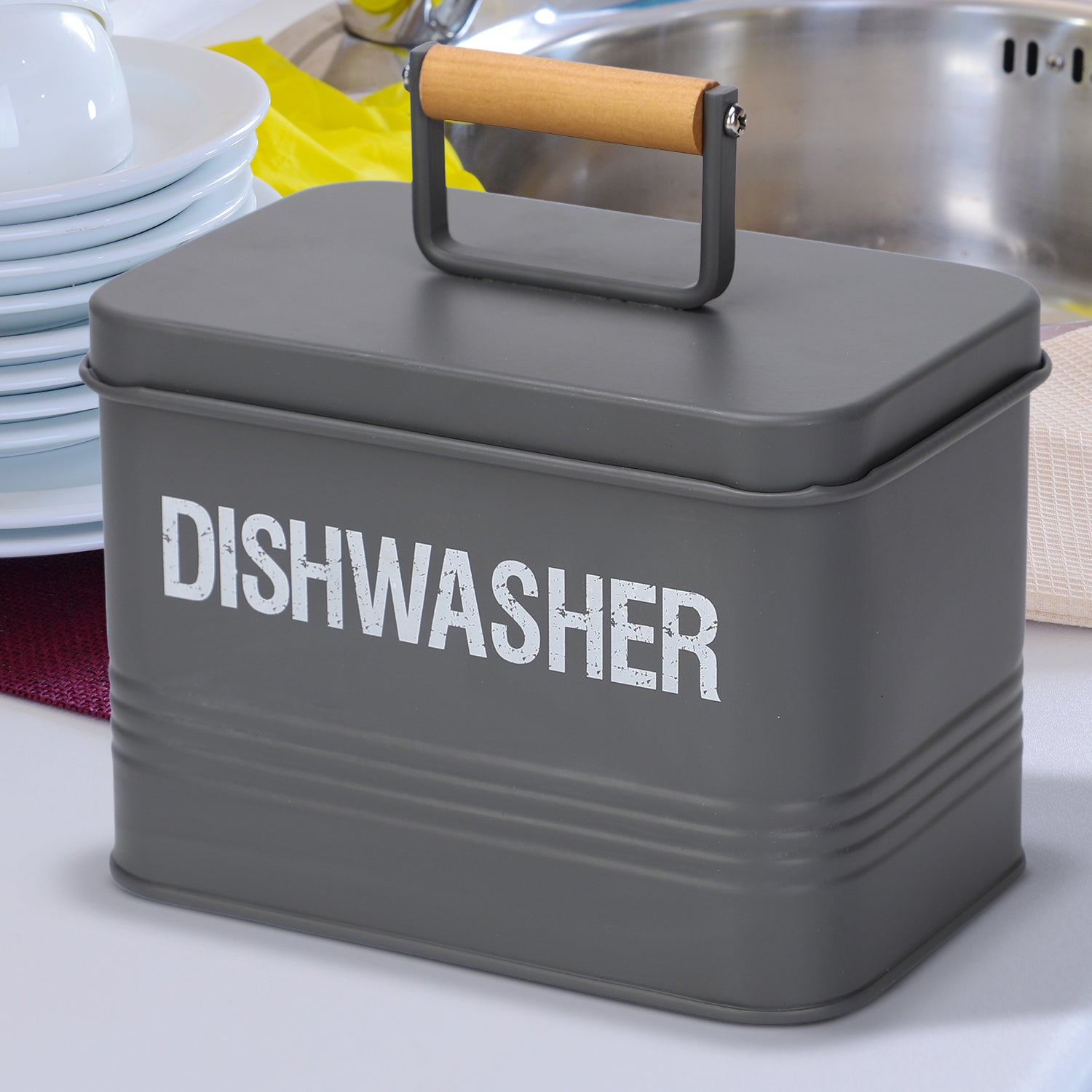 Grey Dishwasher Tablet Storage Tin