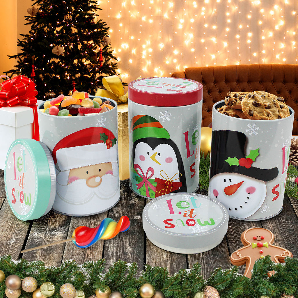 Set of 3 Christmas Cookie Canister Storage Tins