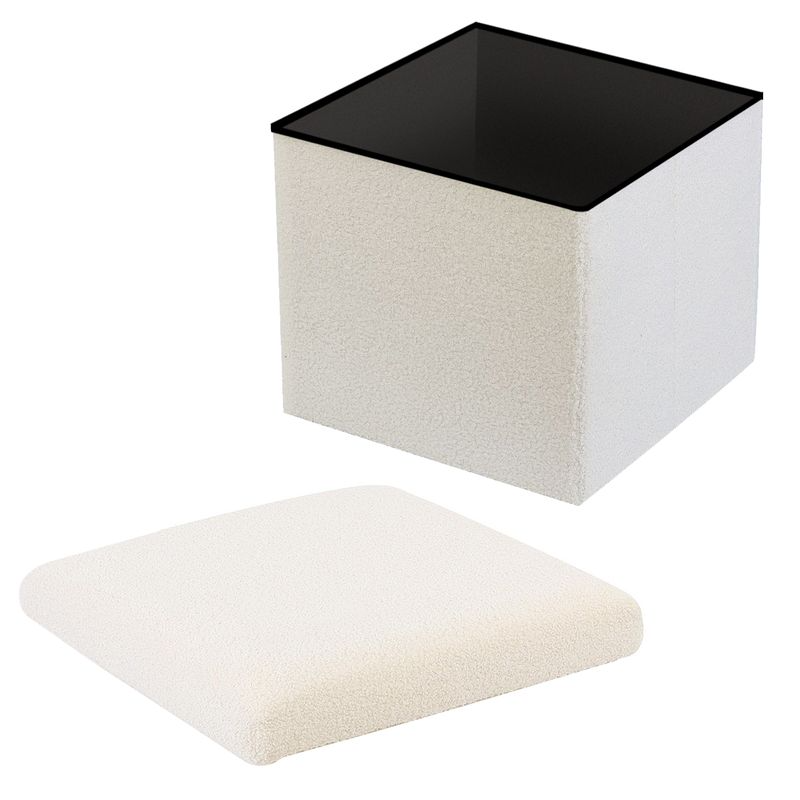 White Teddy Boucle Storage Footstool