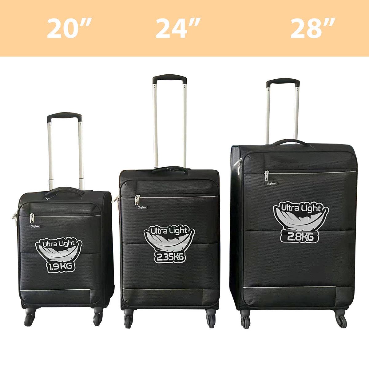 Set of 3 Lightweight Luggage Suitcases | 20", 24", & 28"