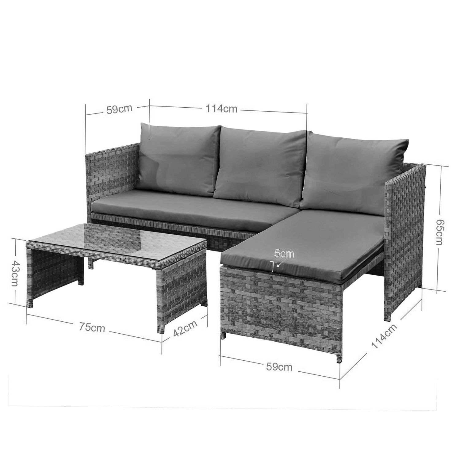 Florence Grey Outdoor Rattan Corner Sofa Set with Table