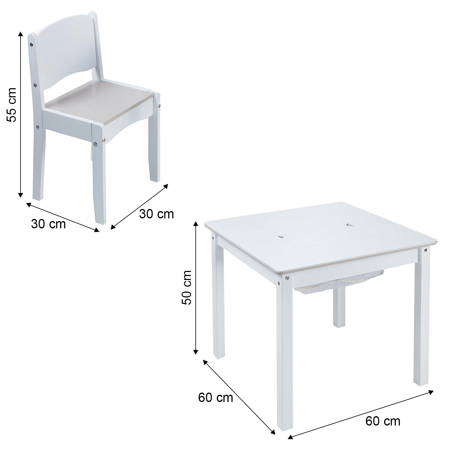 Kids White Craft Table with Storage and 2 Chairs Set