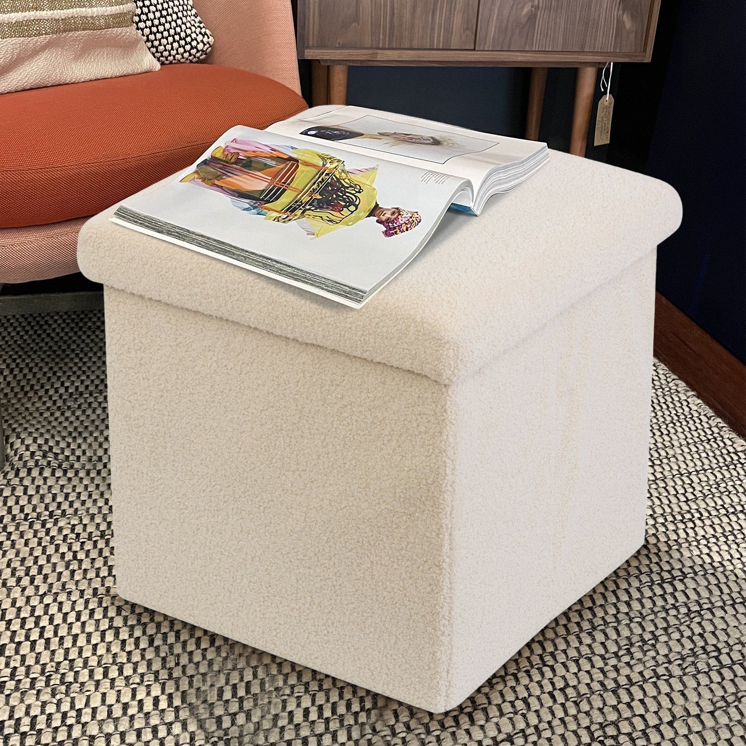 Cream Teddy Boucle Storage Footstool