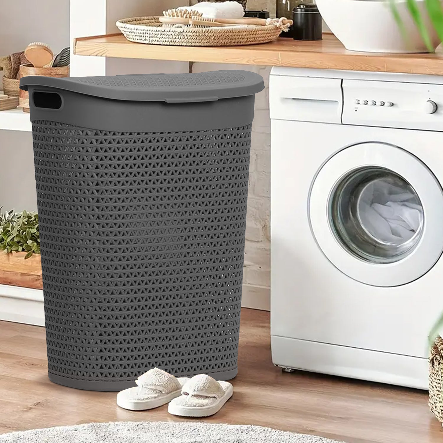 60 Litre Laundry Storage Basket with Lid & Handles