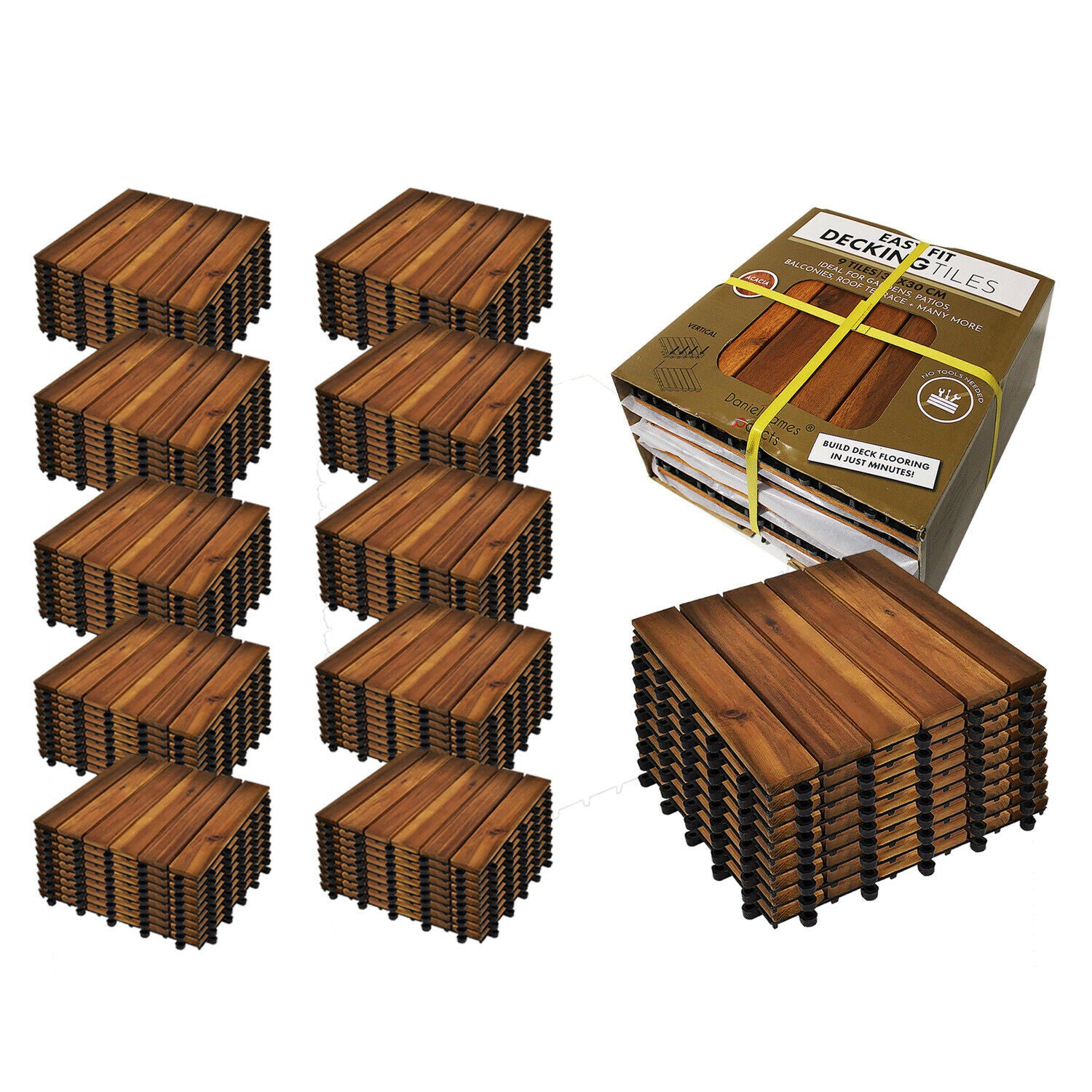 Acacia Wood Interlocking Vertical Decking Tiles - Choose Your Quantity