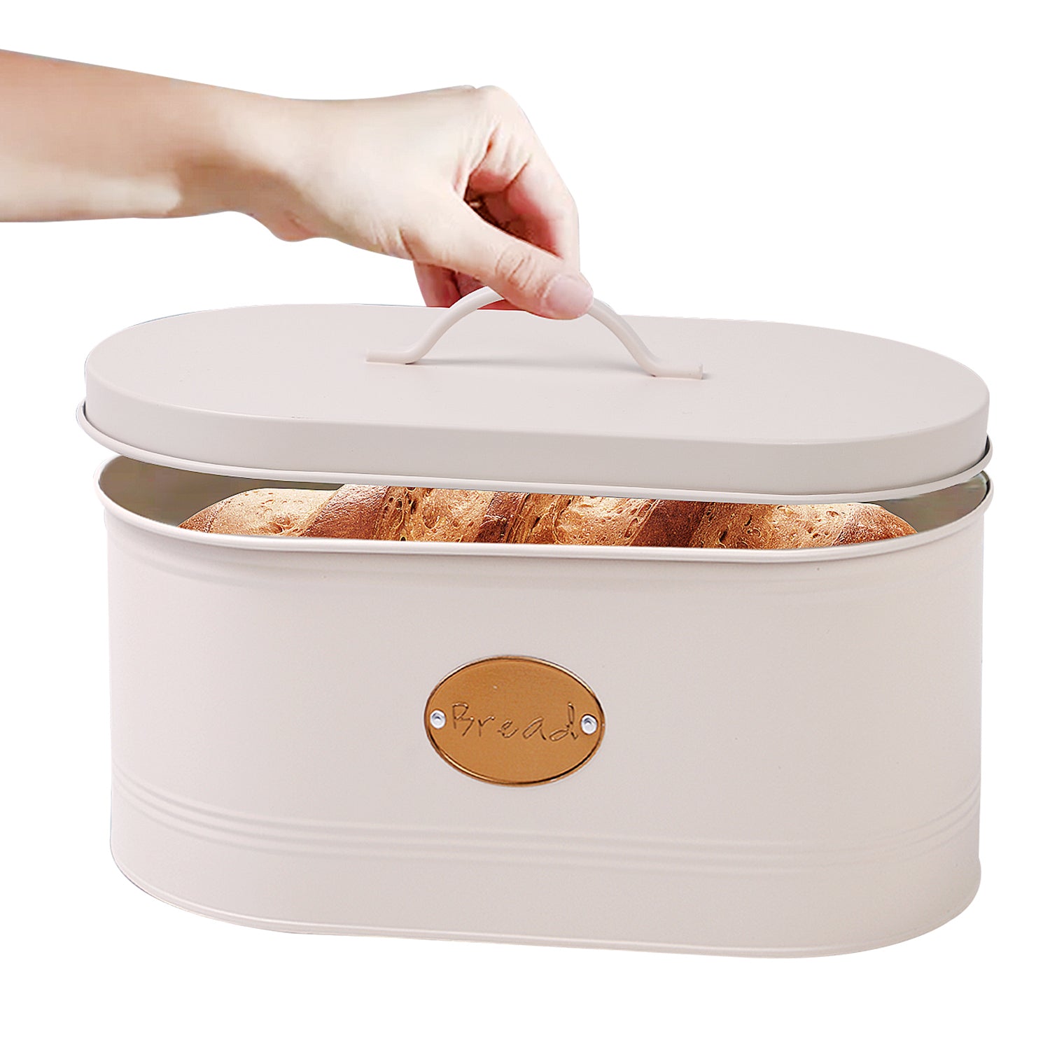 Bread Bin With Lid Cream With Copper Badge