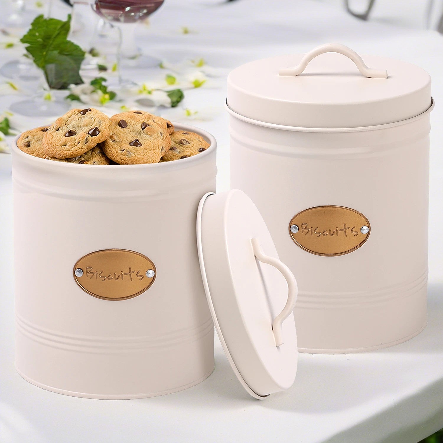 Cream Round Biscuit Canister