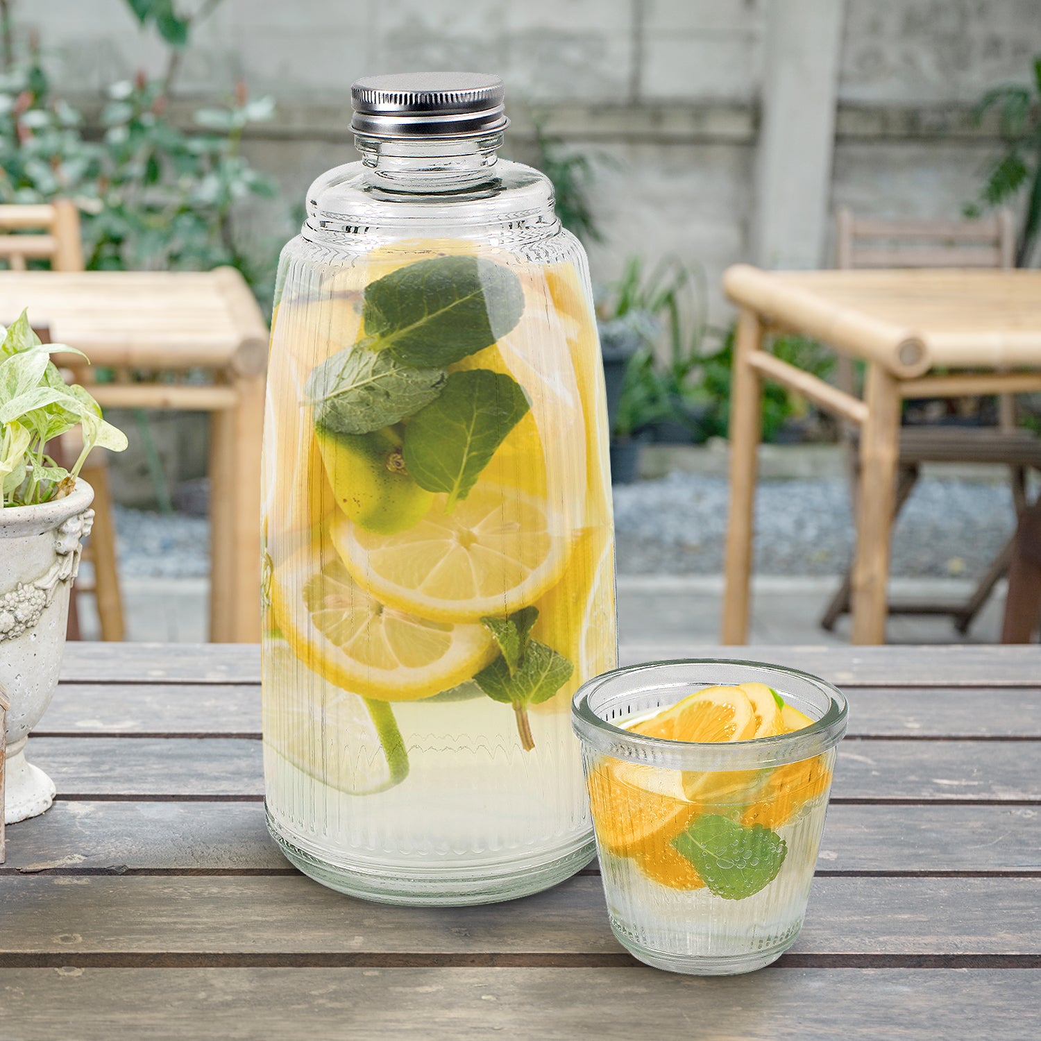 Bedside Water Carafe Set with 1L Glass Bottle and Drinking Glass