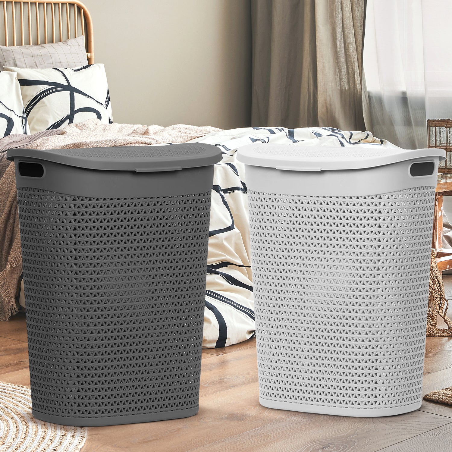 60 Litre Laundry Storage Basket with Lid & Handles