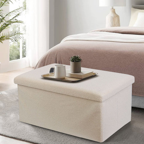 Cream Teddy Boucle Double Ottoman Storage Box