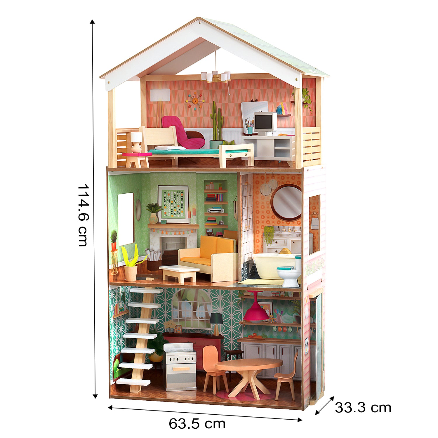 KidKraft Dottie Wooden DollHouse Tall 3 Floors with 17 Furniture Accessories