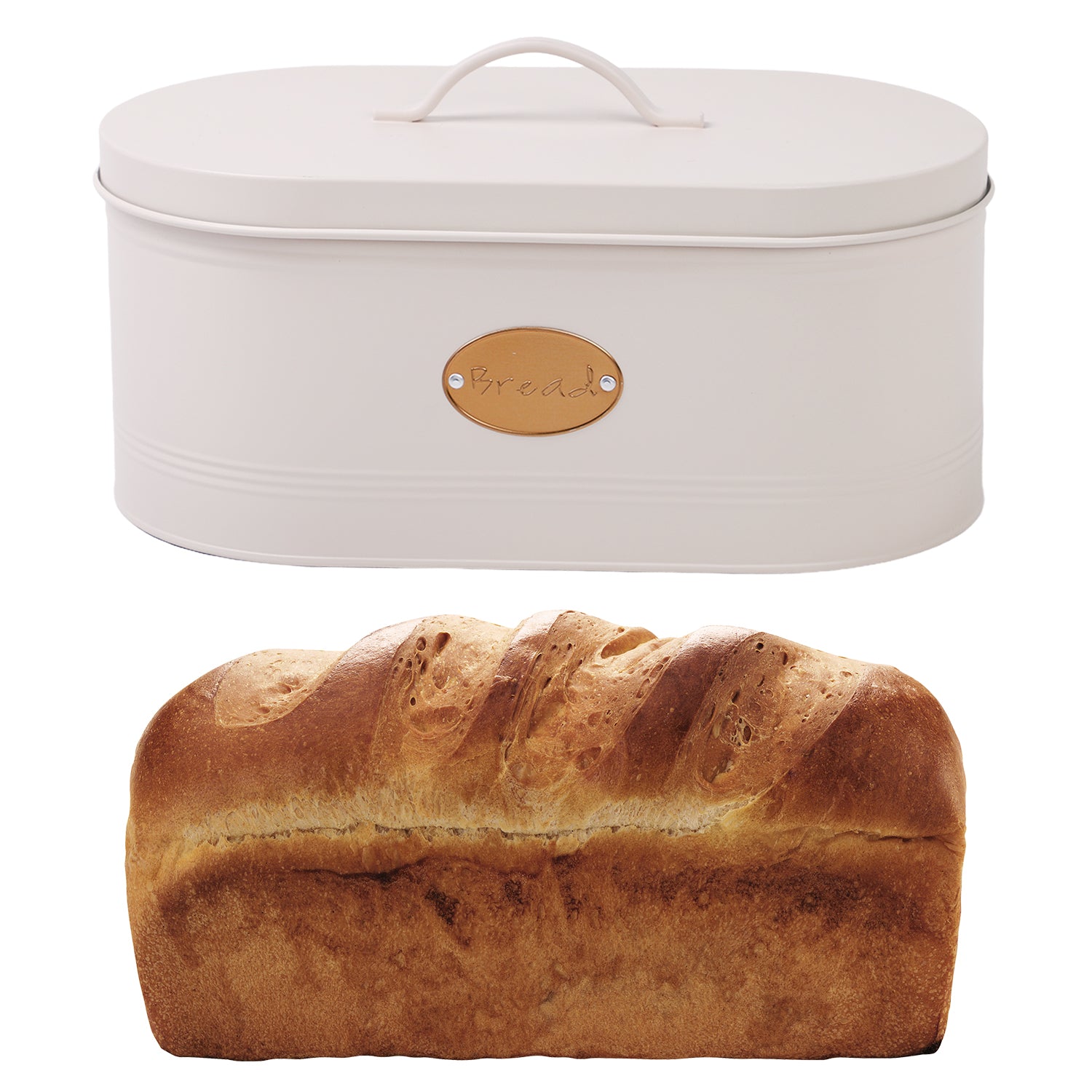 Bread Bin With Lid Cream With Copper Badge