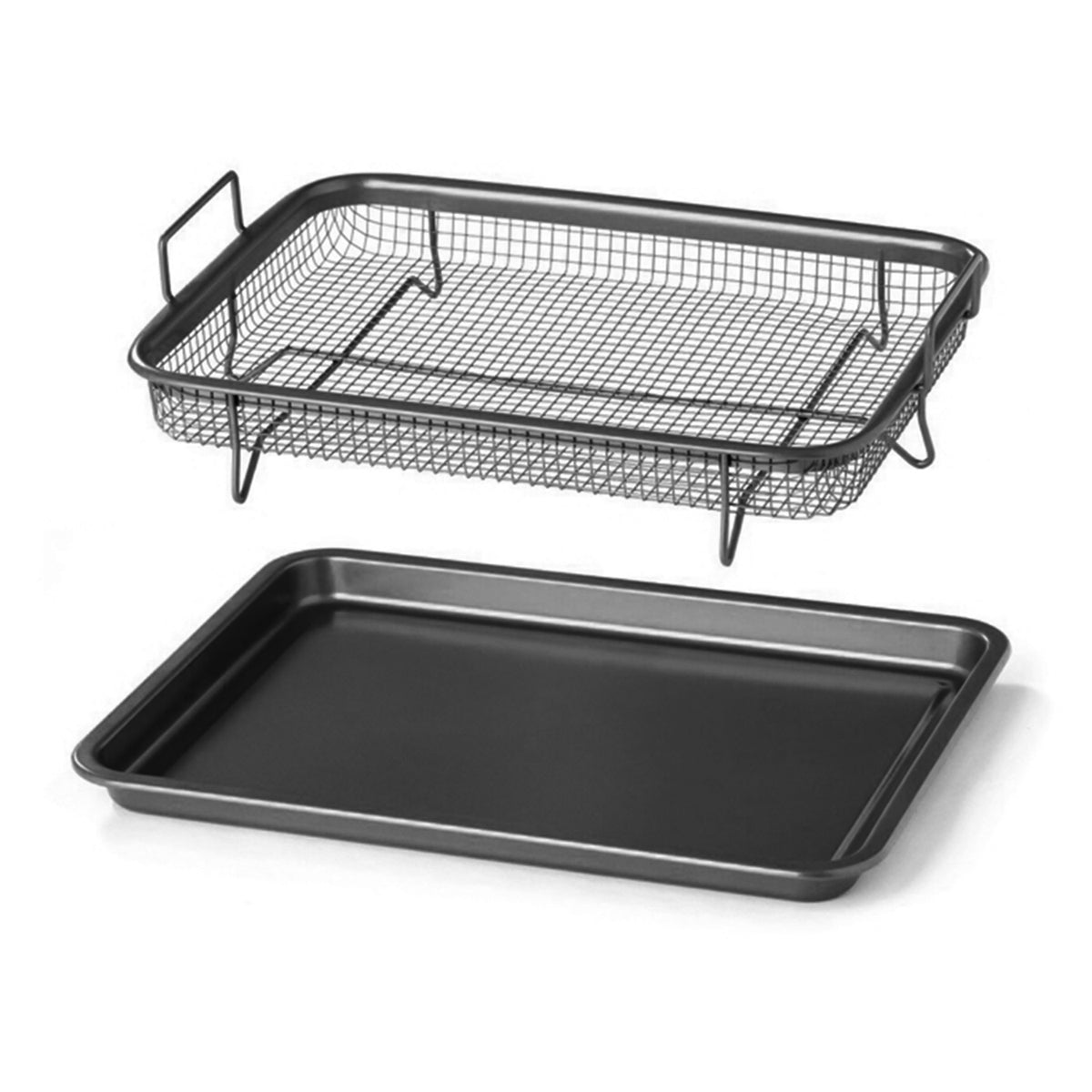 2 Piece Air Fryer Crisper Tray with Oven Tray & Elevated Mesh Crisping Basket