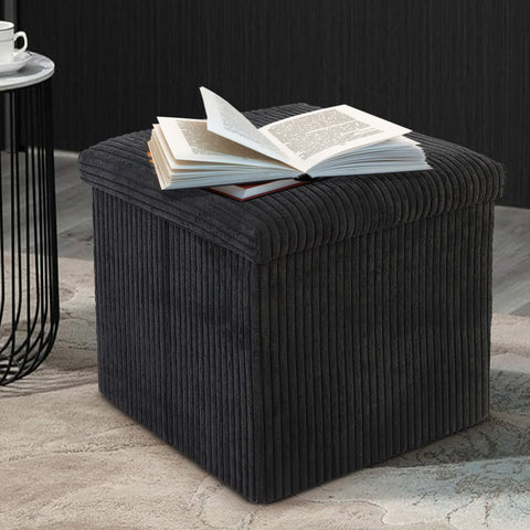 Black Corduroy Storage Footstool