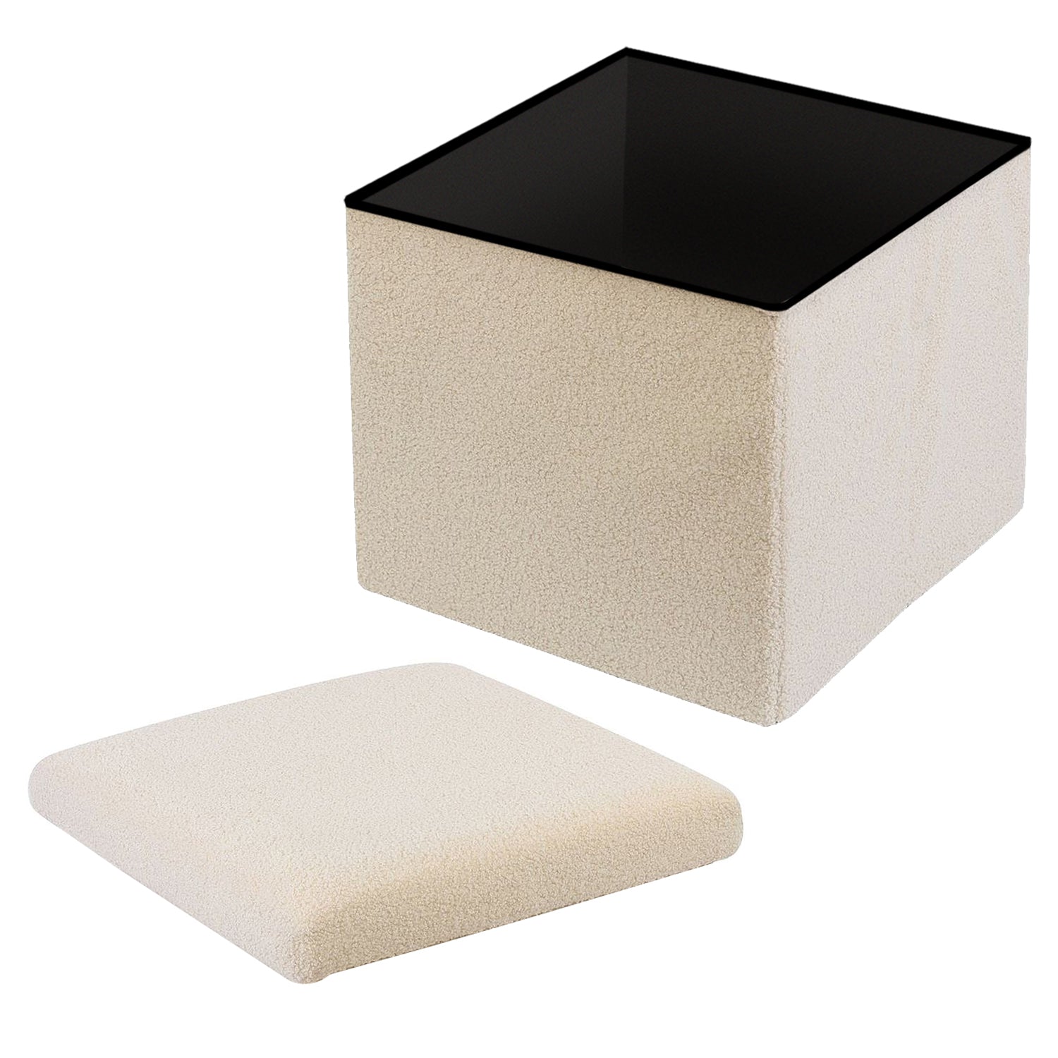 Cream Teddy Boucle Storage Footstool