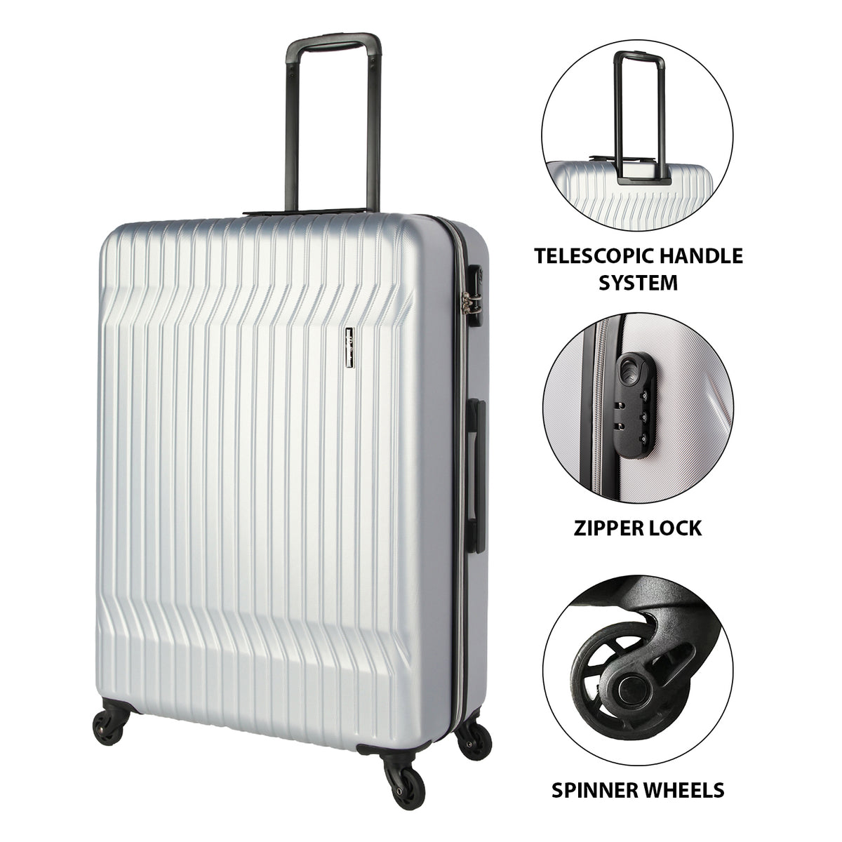 Set of 3 Hard Shell Luggage Suitcases - 20", 24", & 28" | Black or Silver