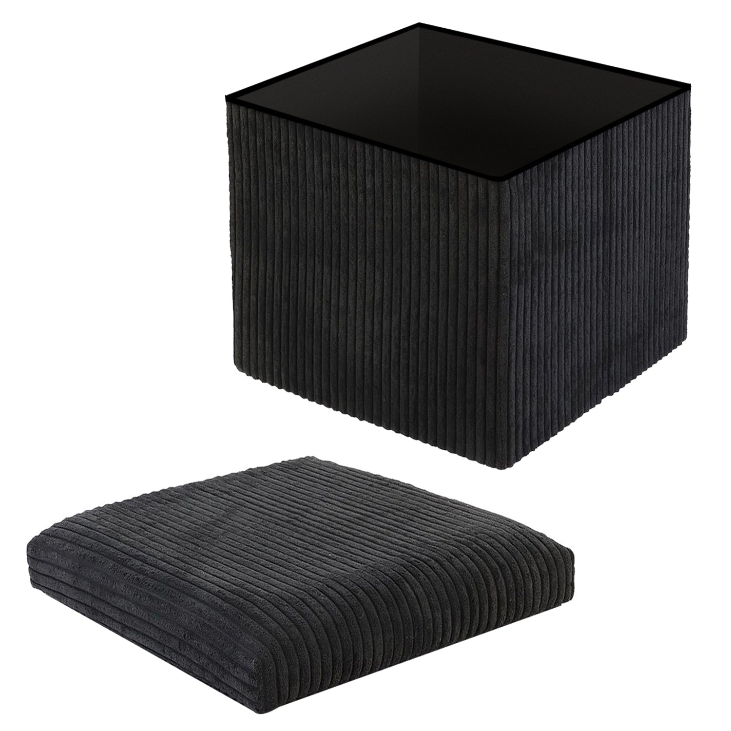 Black Corduroy Storage Footstool