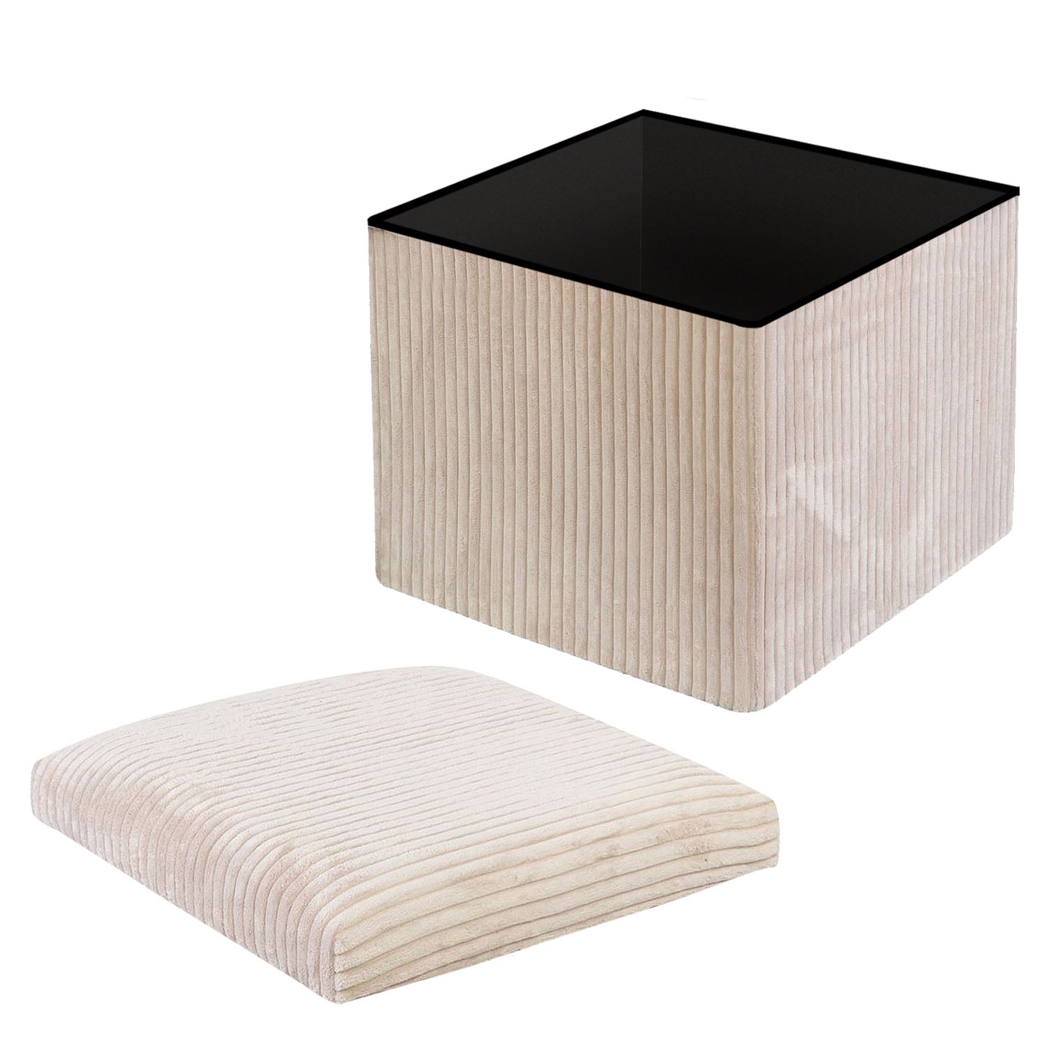 Cream Corduroy Storage Footstool