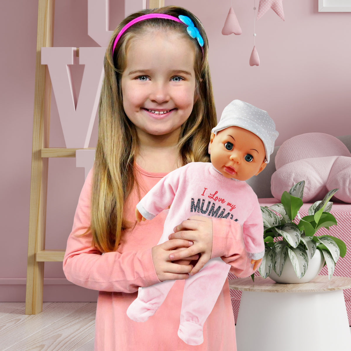 45cm Baby Doll with Hat & Fleece Babygrow | Pink or Blue Option