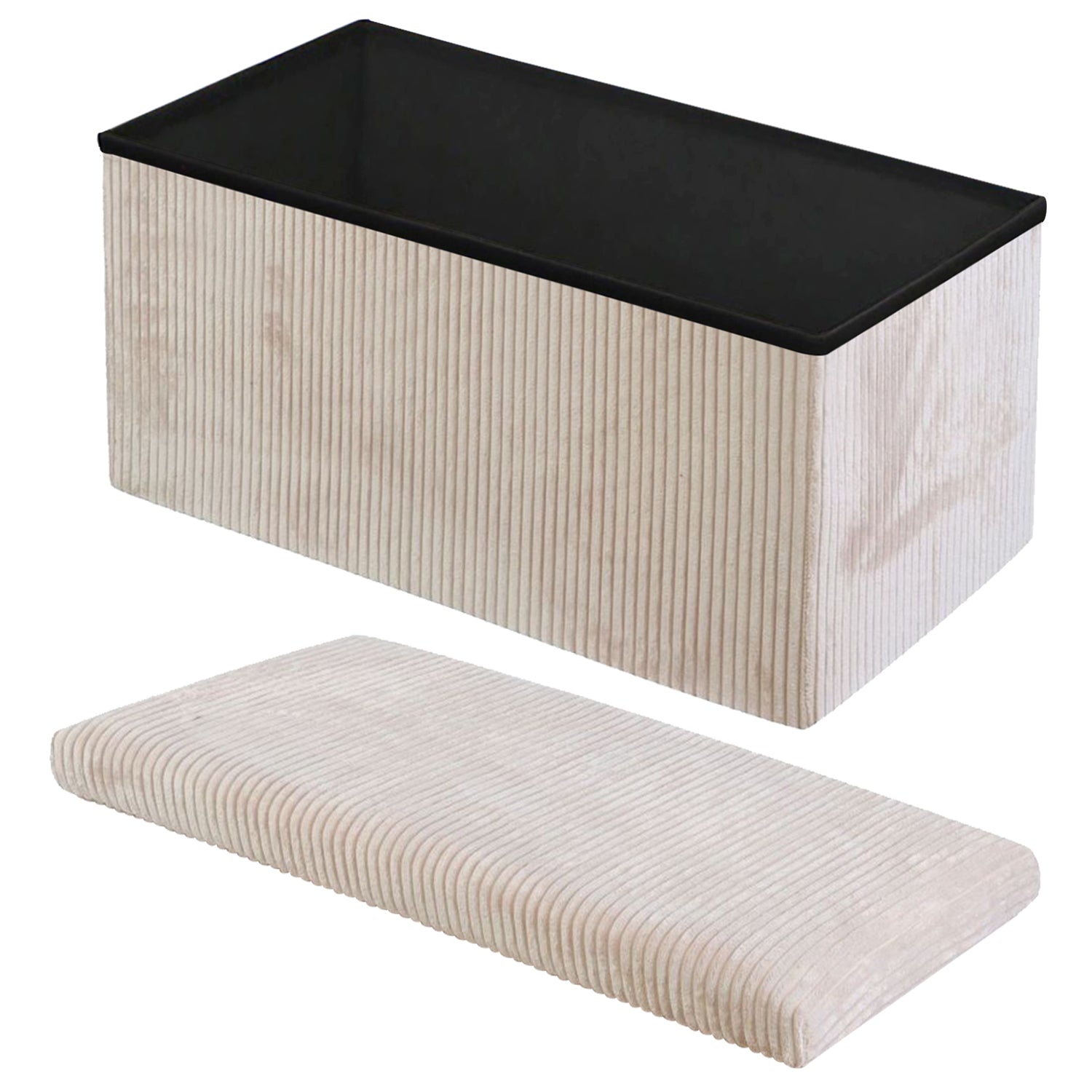 Cream Corduroy Double Ottoman Storage Box