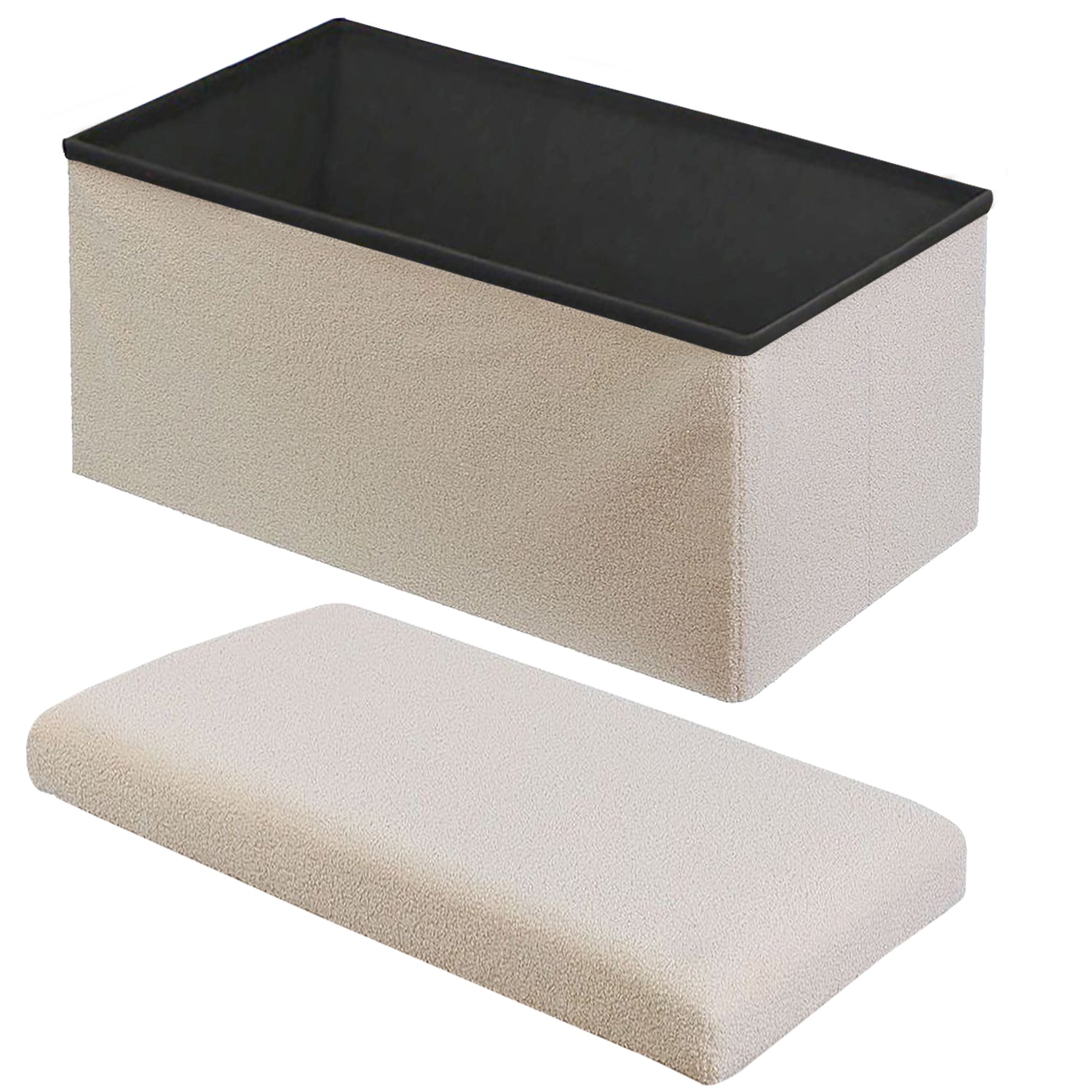 Cream Teddy Boucle Double Ottoman Storage Box