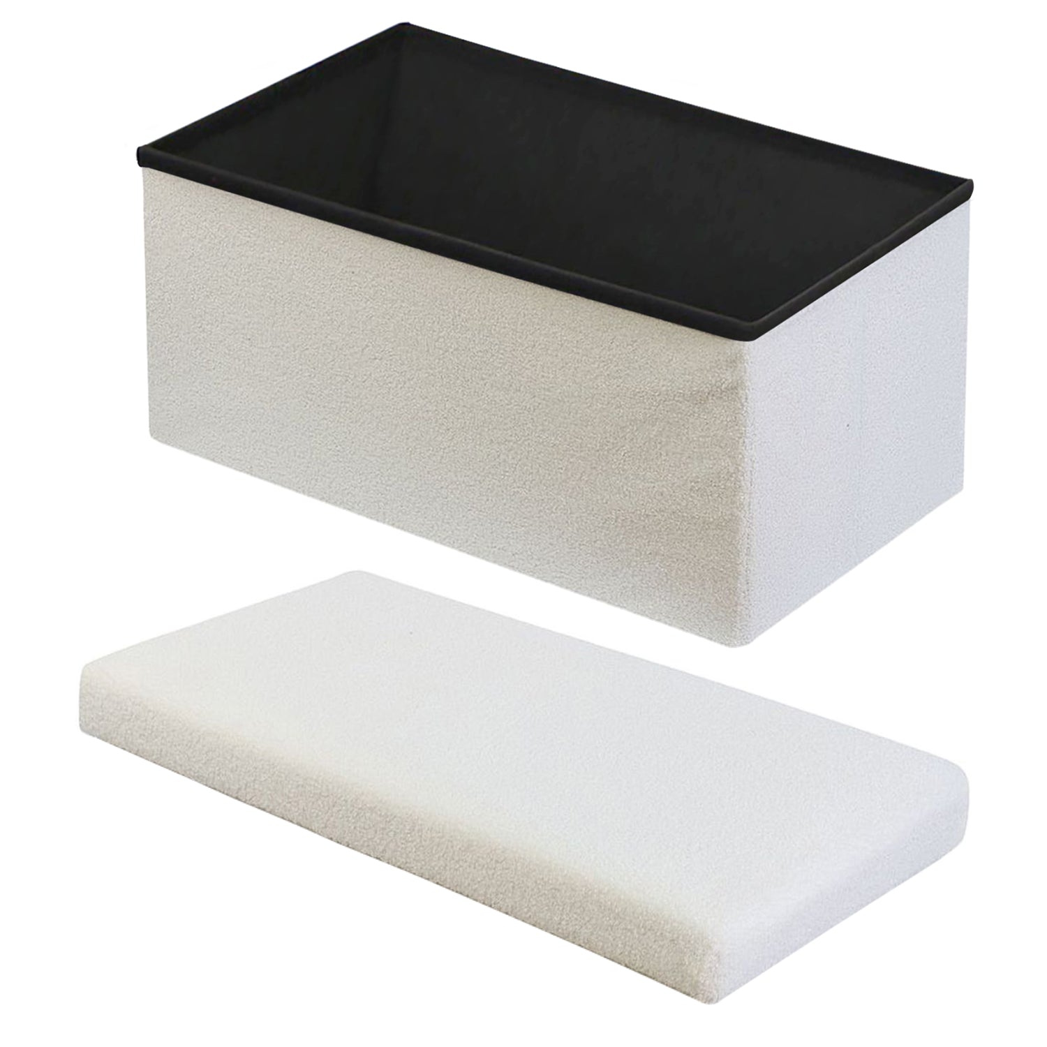 White Teddy Boucle Double Ottoman Storage Box