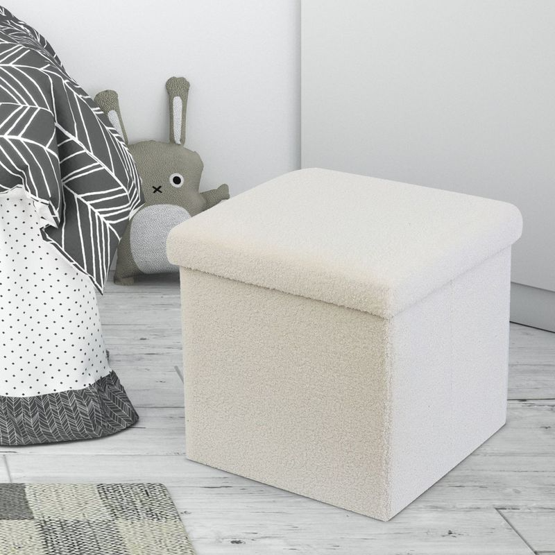 White Teddy Boucle Storage Footstool