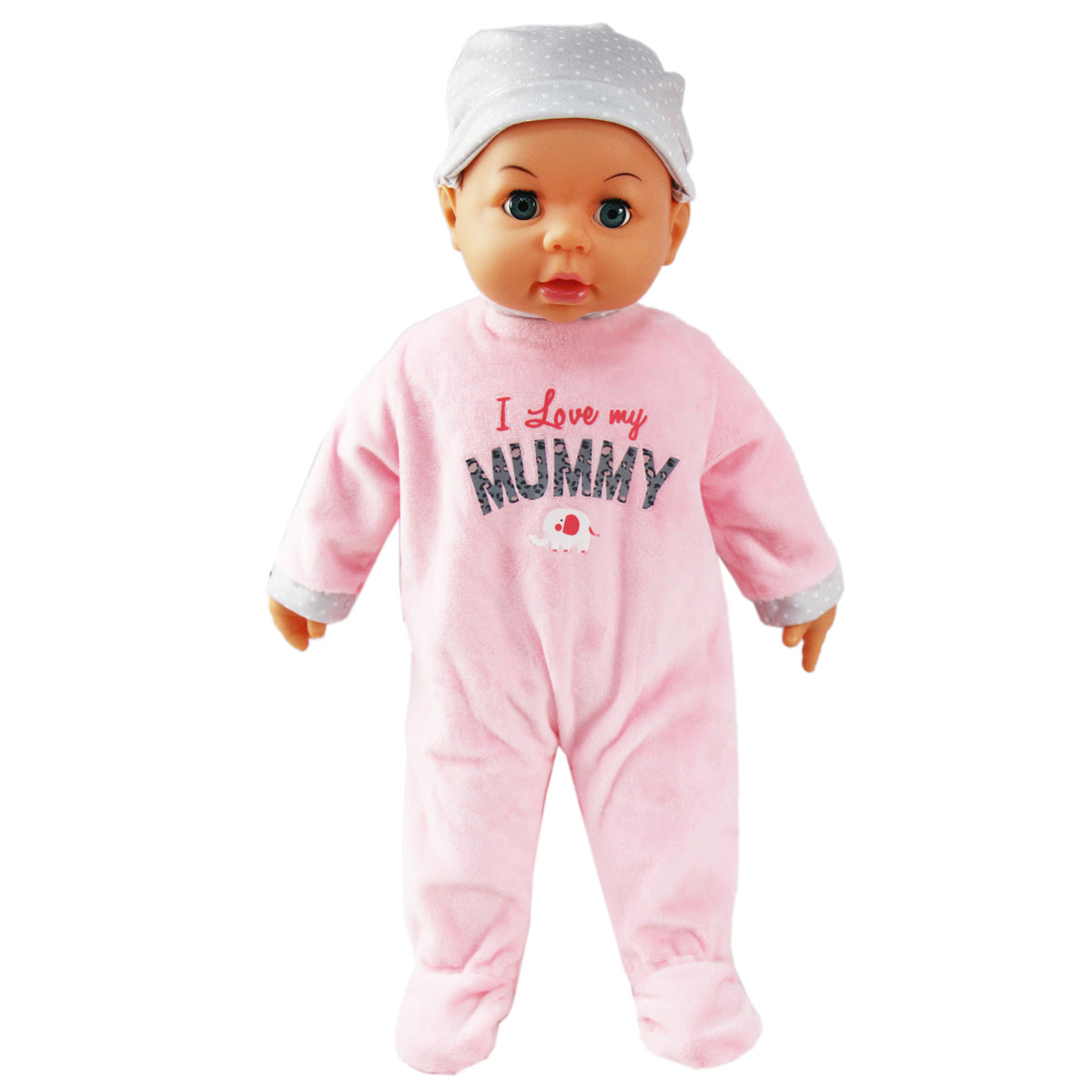 45cm Baby Doll with Hat & Fleece Babygrow | Pink or Blue Option