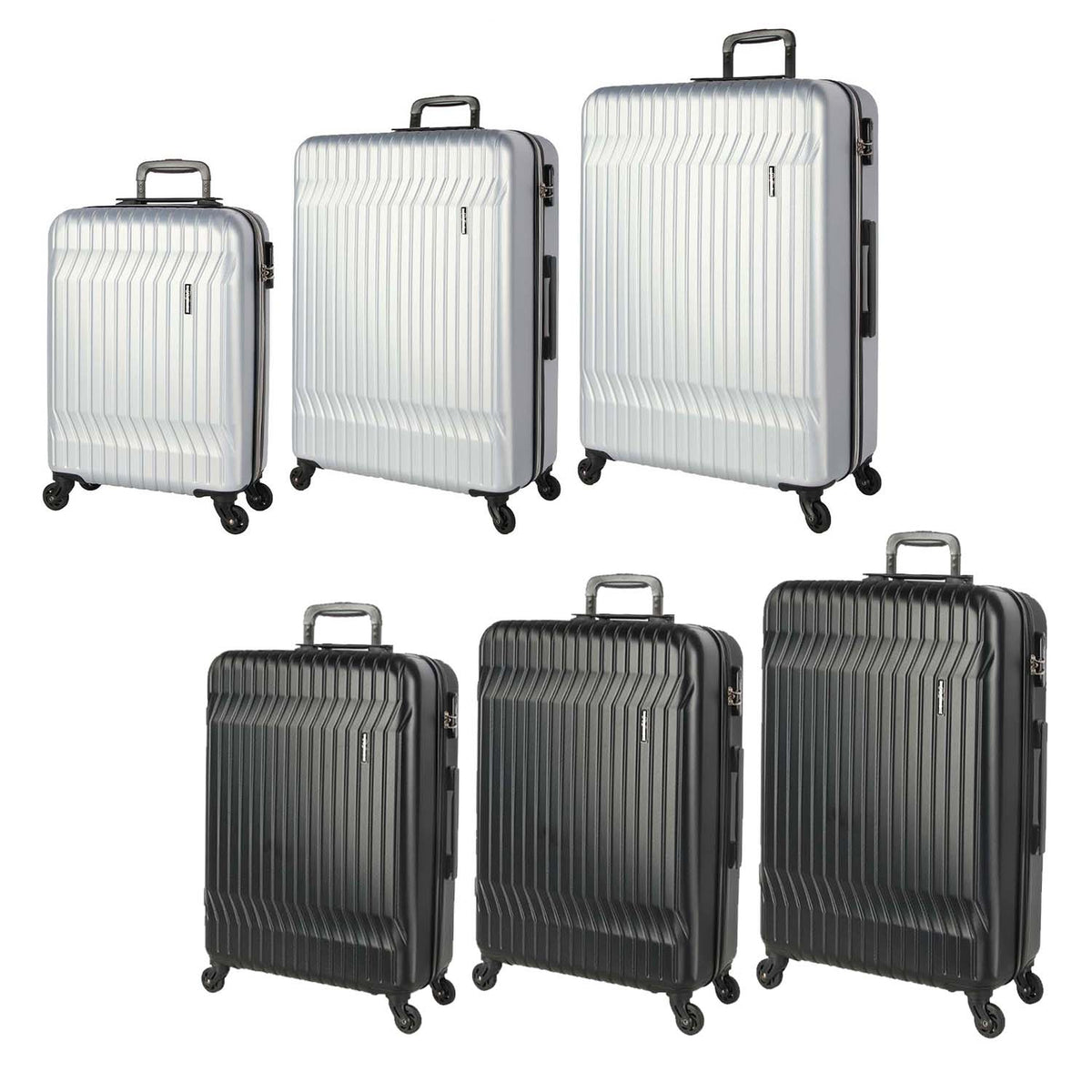 Set of 3 Hard Shell Luggage Suitcases - 20", 24", & 28" | Black or Silver