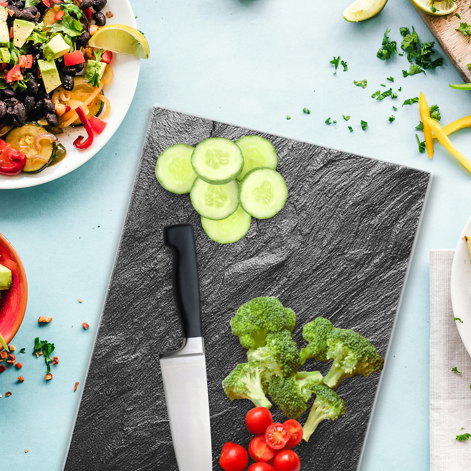 Set of 2 Glass Black Marble Effect Chopping Boards