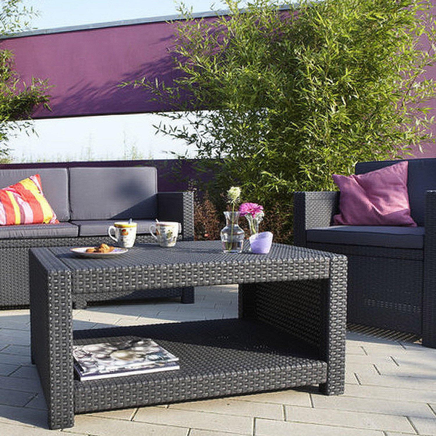 Keter Monaco 4 Seat Rattan Outdoor Grey Sofa Set With Table