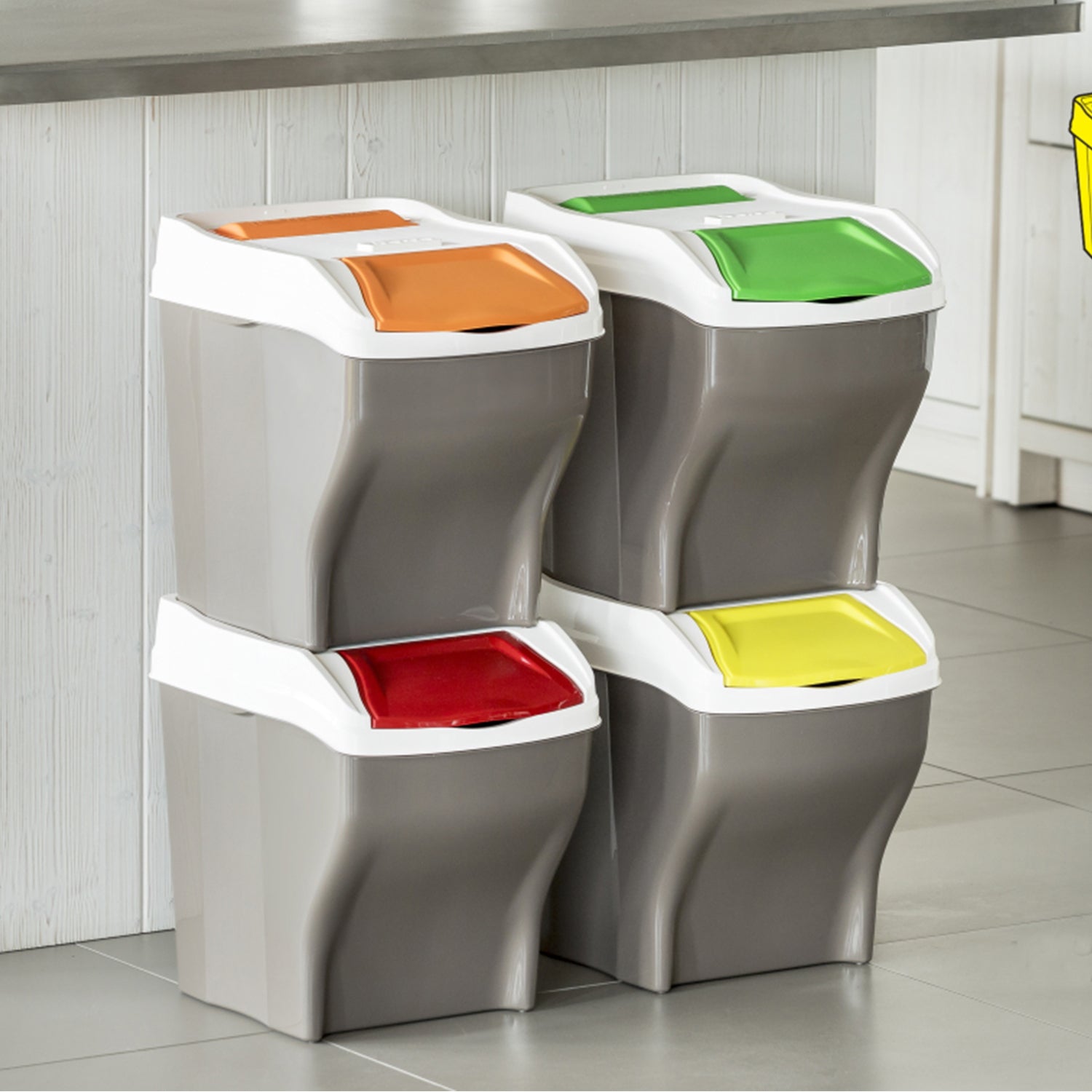 Set of 4 x 27 Litre Stackable Waste Recycling Bins + 20 Free Bin Bags