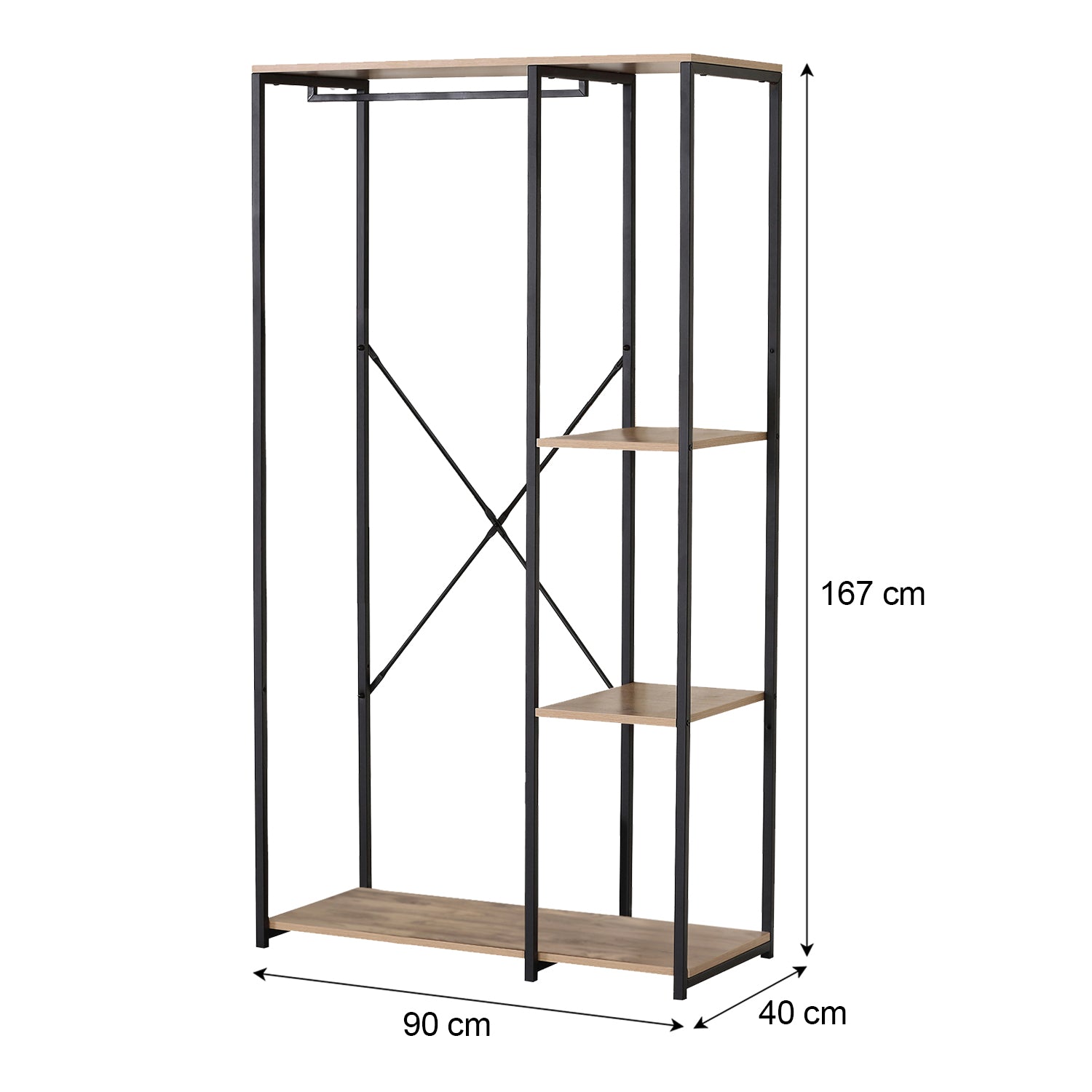 Double Wardrobe Clothes Rail with 3 Shelves