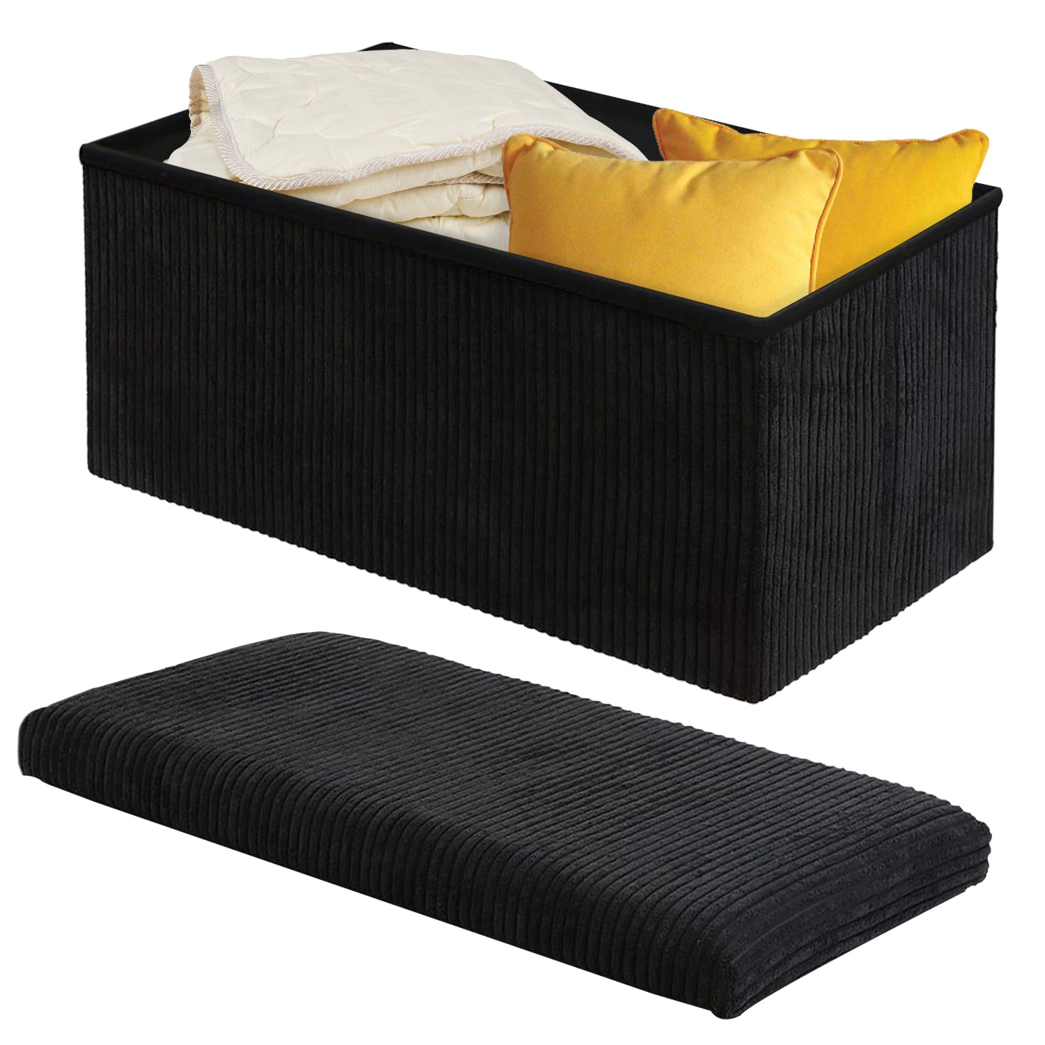 Black Corduroy Double Ottoman Storage Box