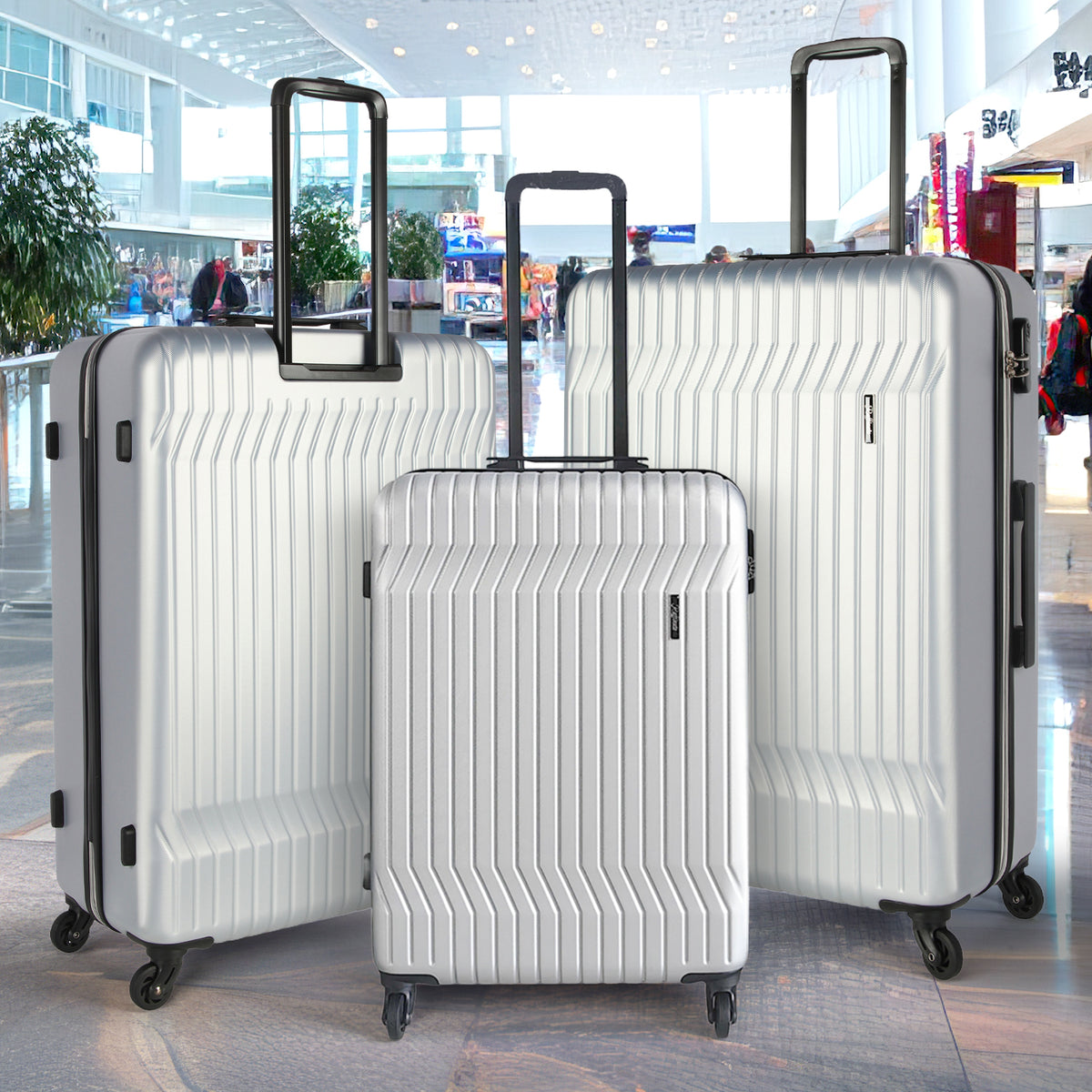 Set of 3 Hard Shell Luggage Suitcases - 20", 24", & 28" | Black or Silver